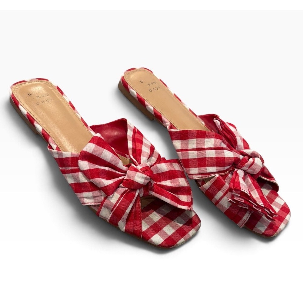 Red Gingham Bow Slide Sandals Women's Size 7 A New Day